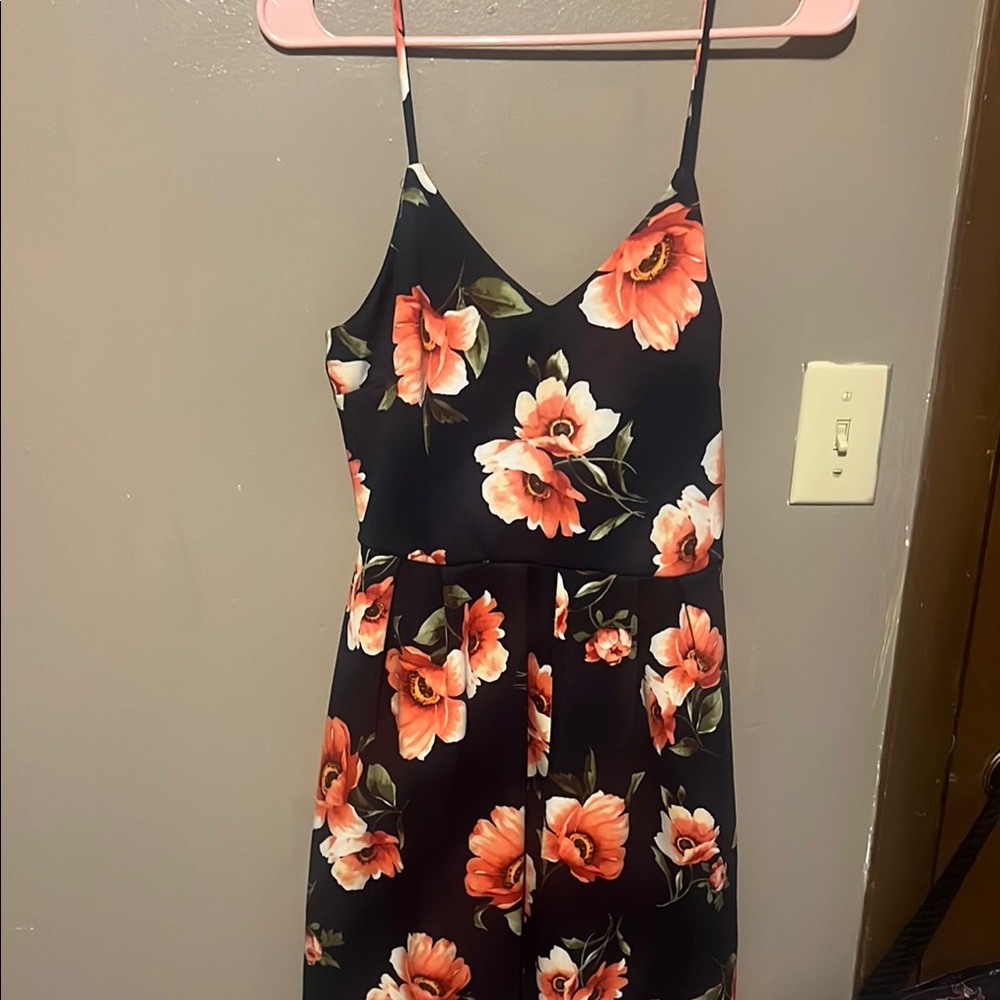 Monteau Black Dress with Orange Floral Design